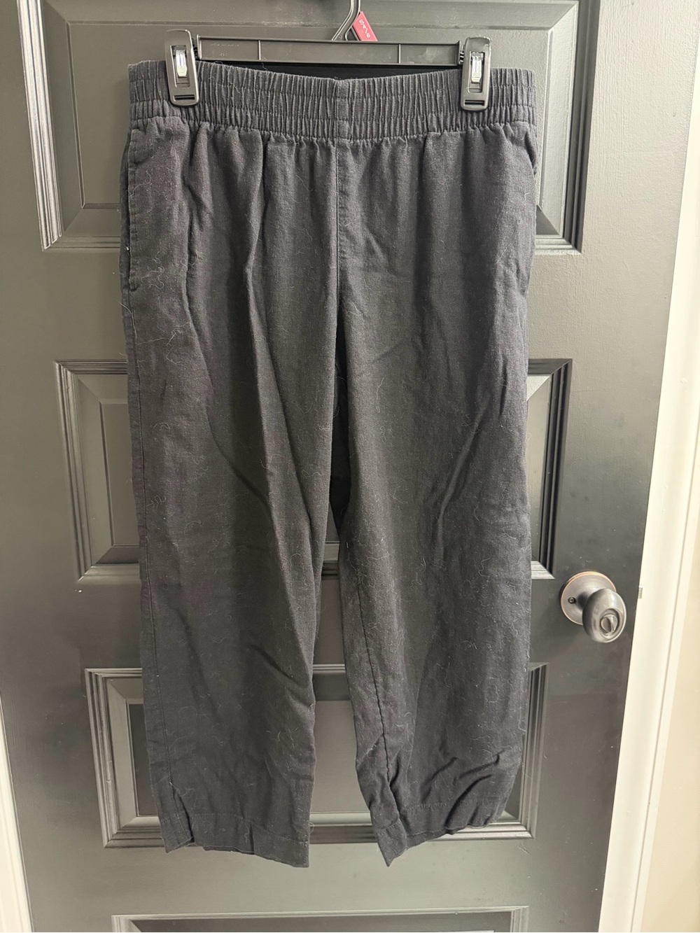 Old Navy Black Linen Blend Petite Straight Leg Pants | Medium Petite